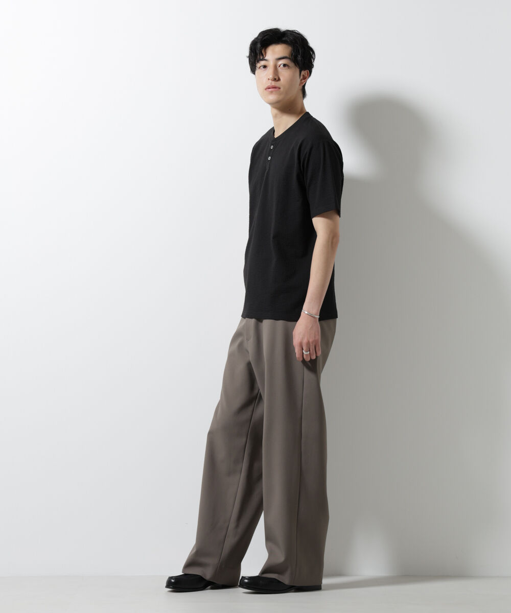 nano･universe「ジャージーサッカーヘンリーネックTシャツ 半袖」|Tシャツ・カットソー|