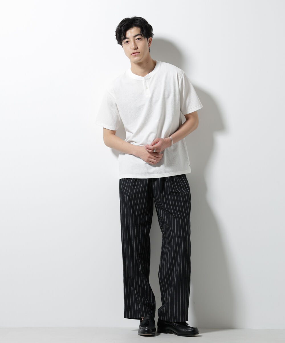 nano･universe「ジャージーサッカーヘンリーネックTシャツ 半袖」|Tシャツ・カットソー|