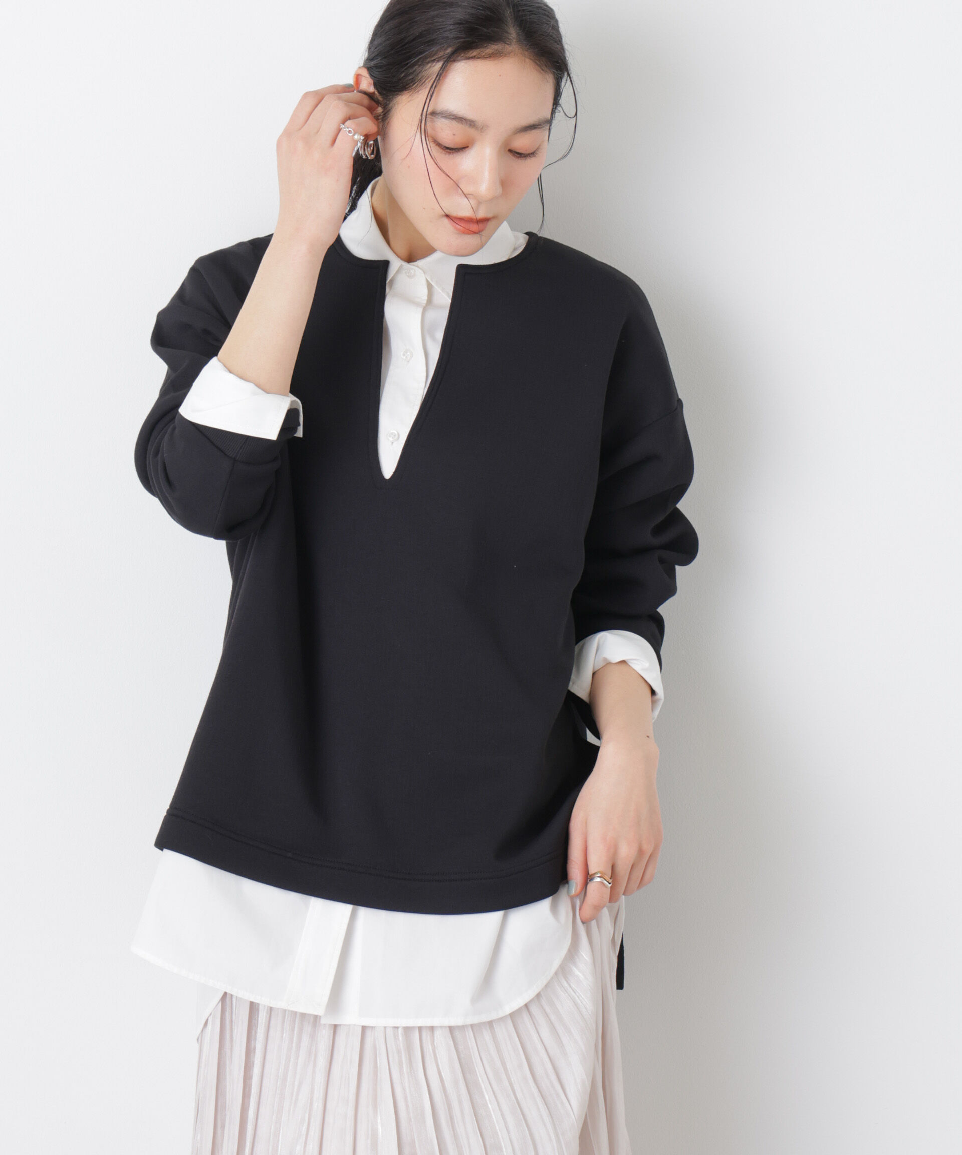 nano･universe「ダンボールカットキーネックスリットトップス」|Tシャツ・カットソー|