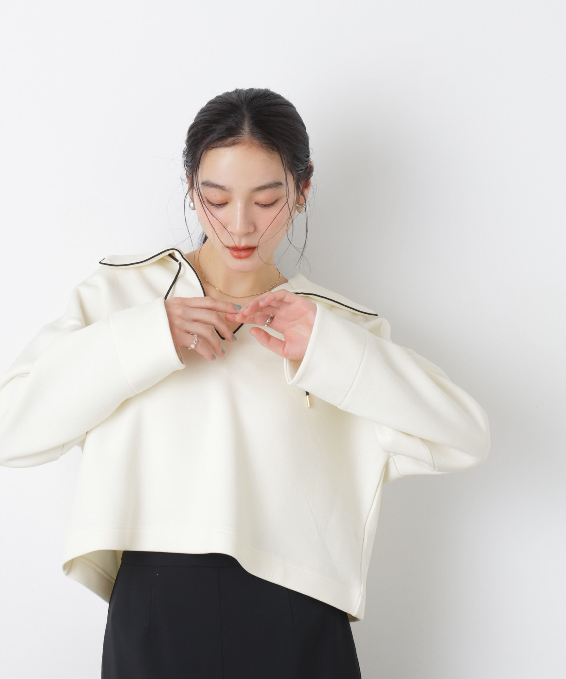 nano･universe「ダンボールカットバイカラーパイピングビッグカラートップス」|Tシャツ・カットソー|