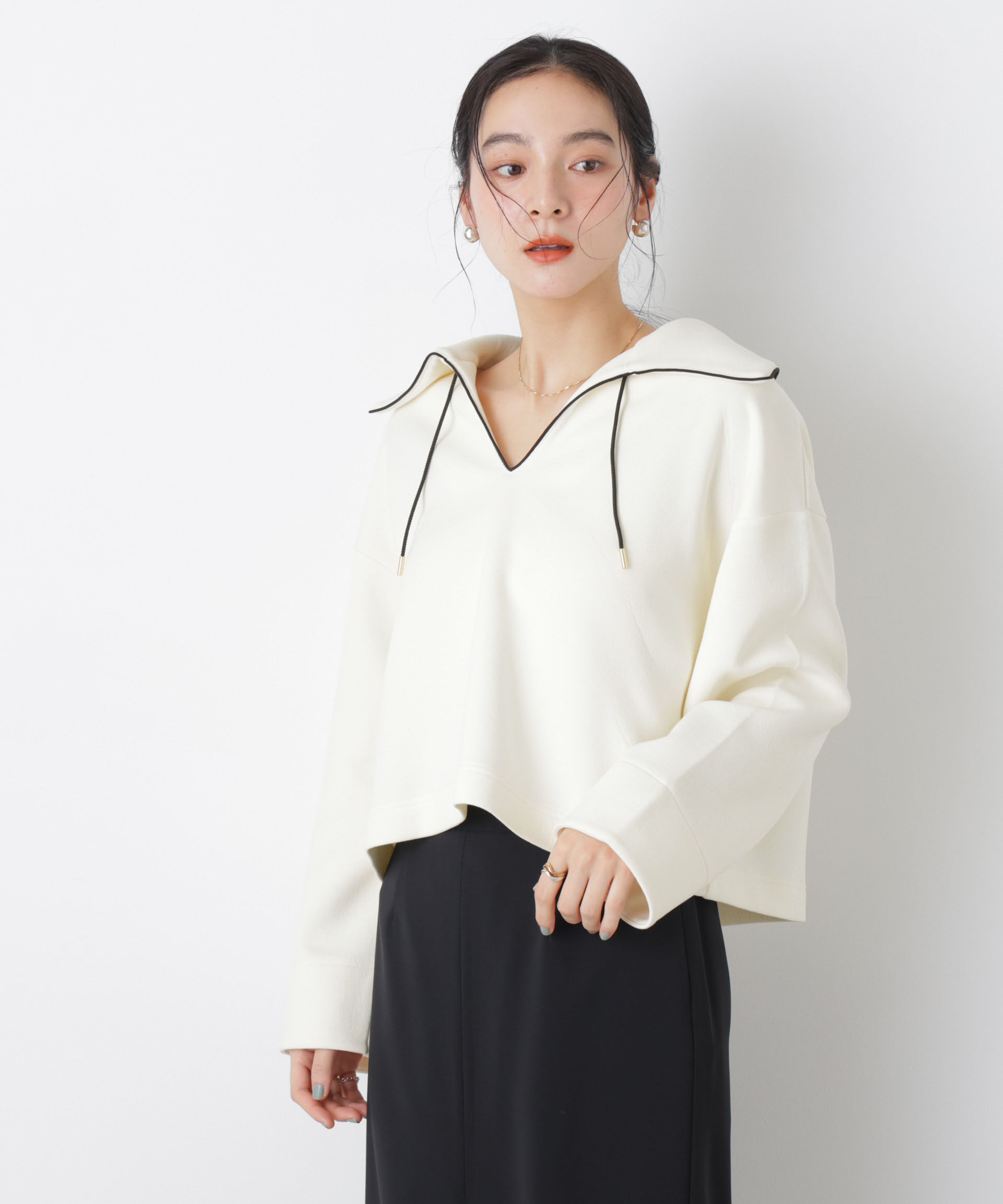 nano･universe「ダンボールカットバイカラーパイピングビッグカラートップス」|Tシャツ・カットソー|