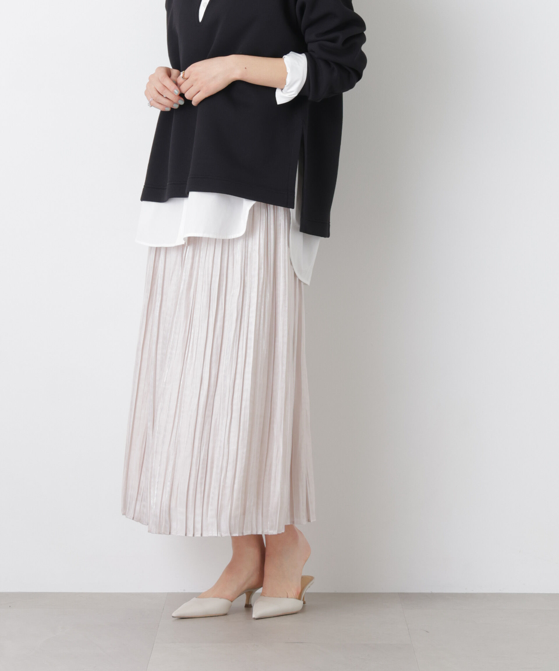 nano･universe「シャイニーサテンプリーツスカート」|スカート|