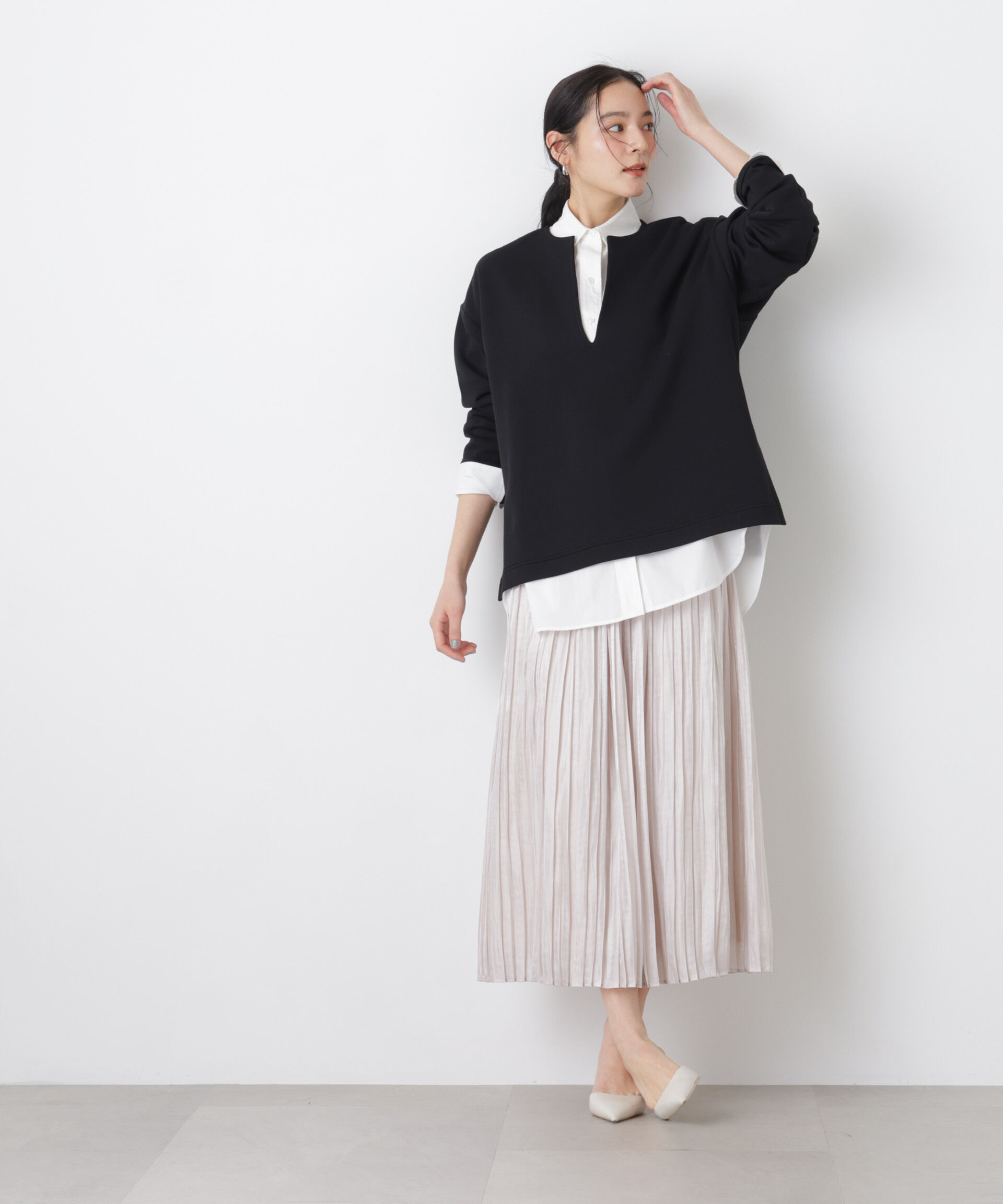 nano･universe「シャイニーサテンプリーツスカート」|スカート|