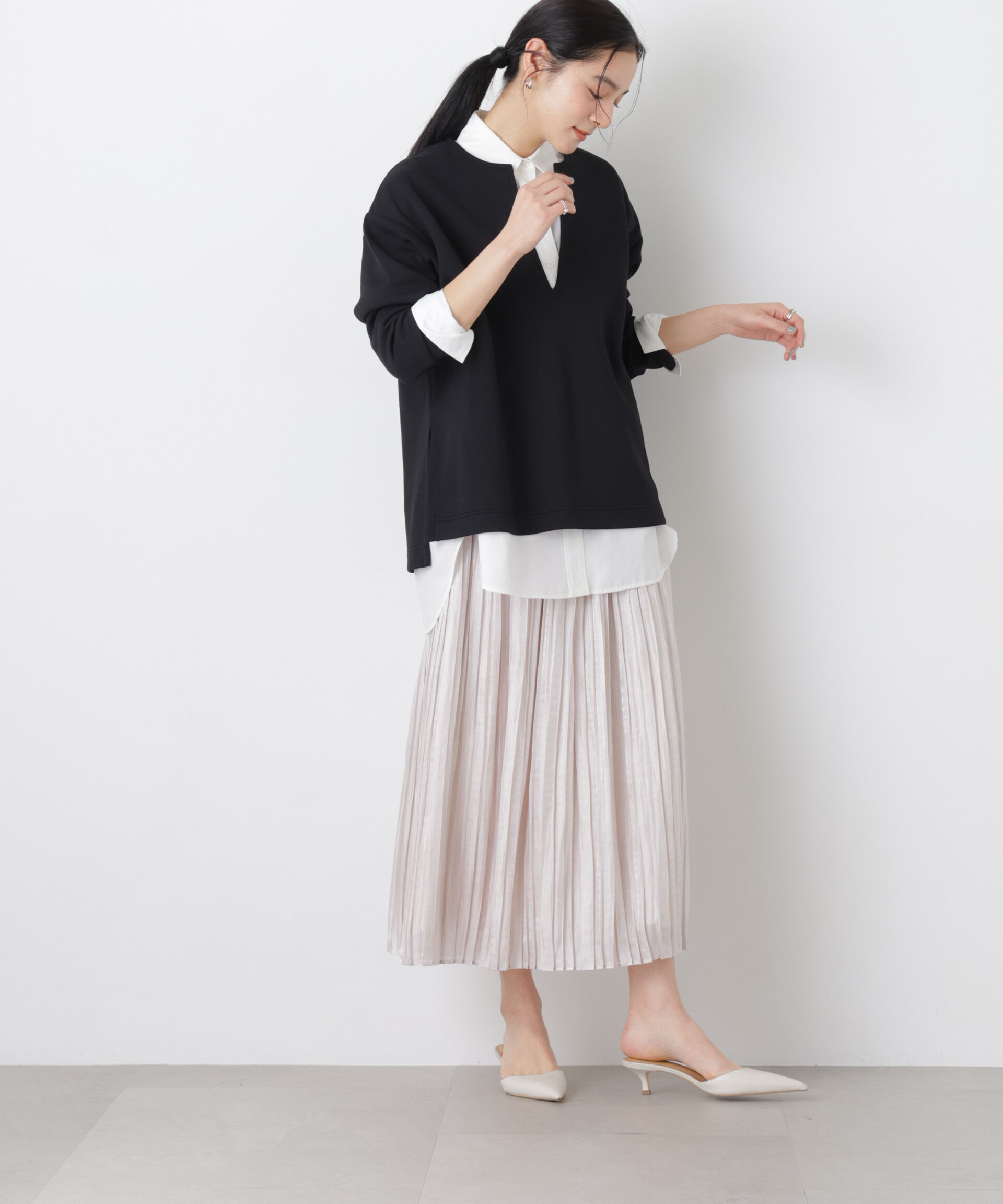 nano･universe「シャイニーサテンプリーツスカート」|スカート|