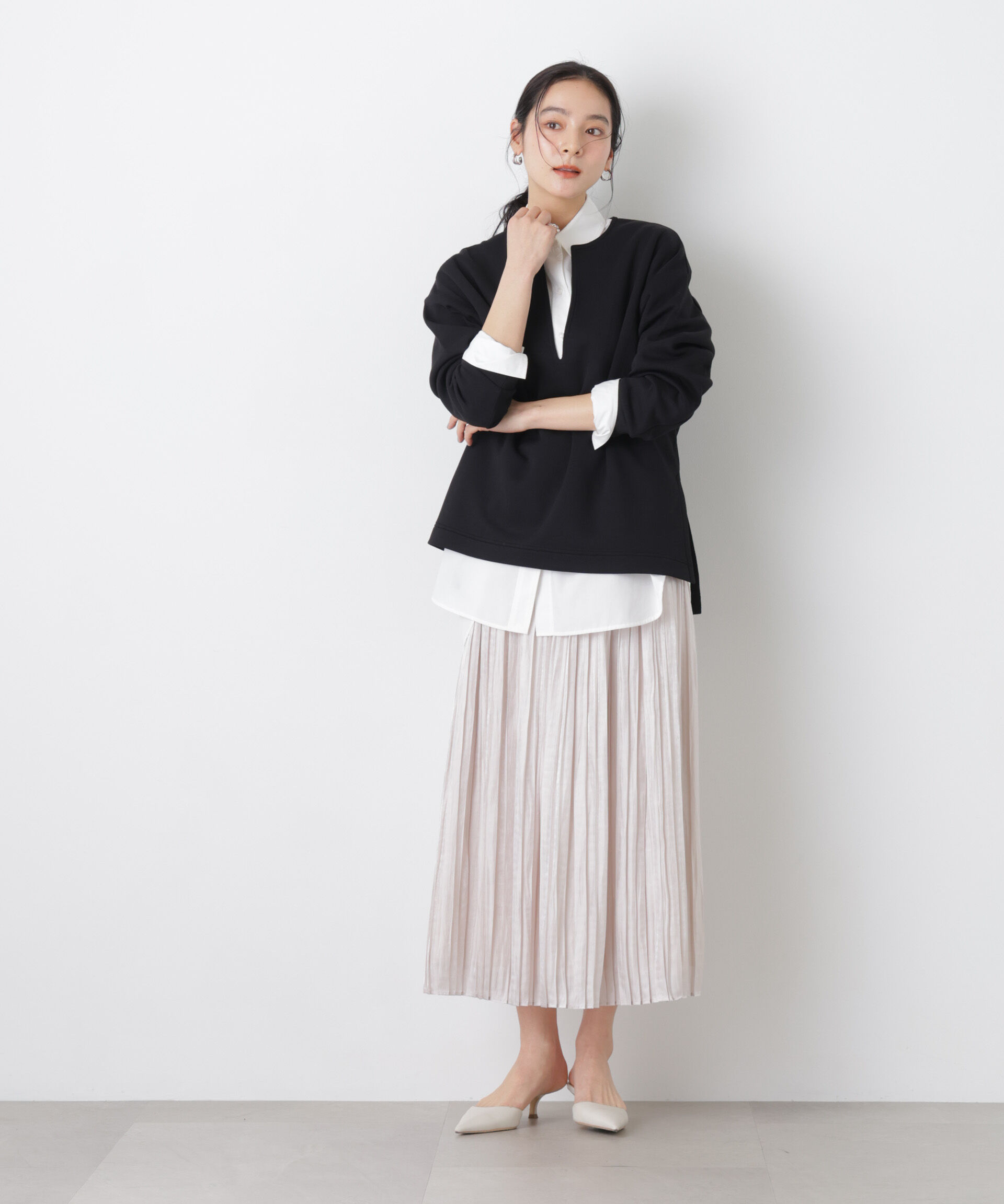 nano･universe「シャイニーサテンプリーツスカート」|スカート|