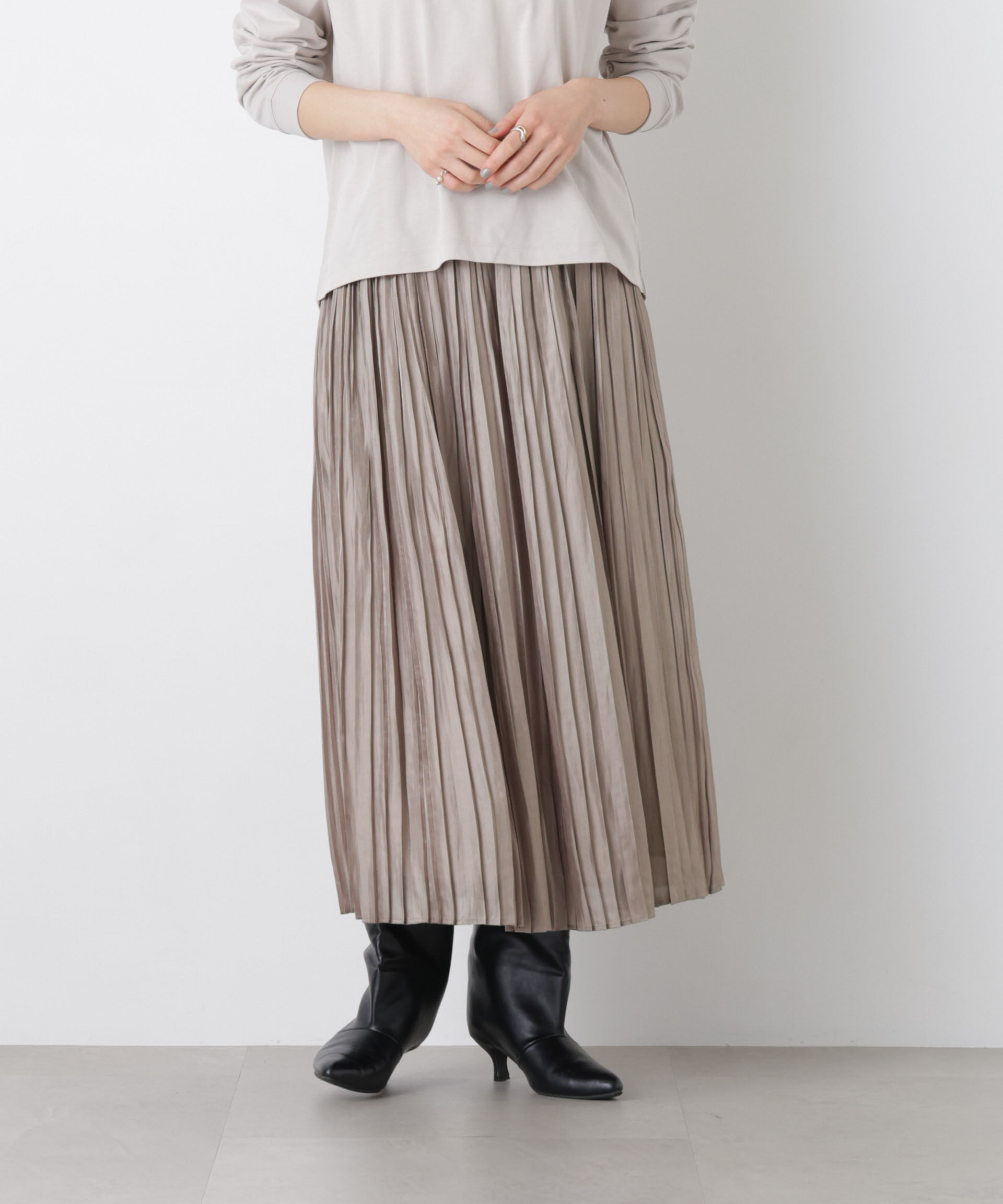 nano･universe「シャイニーサテンプリーツスカート」|スカート|