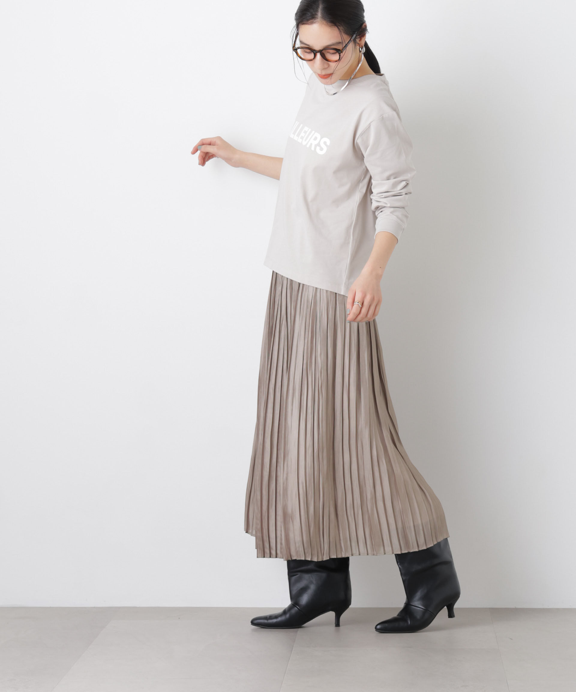 nano･universe「シャイニーサテンプリーツスカート」|スカート|