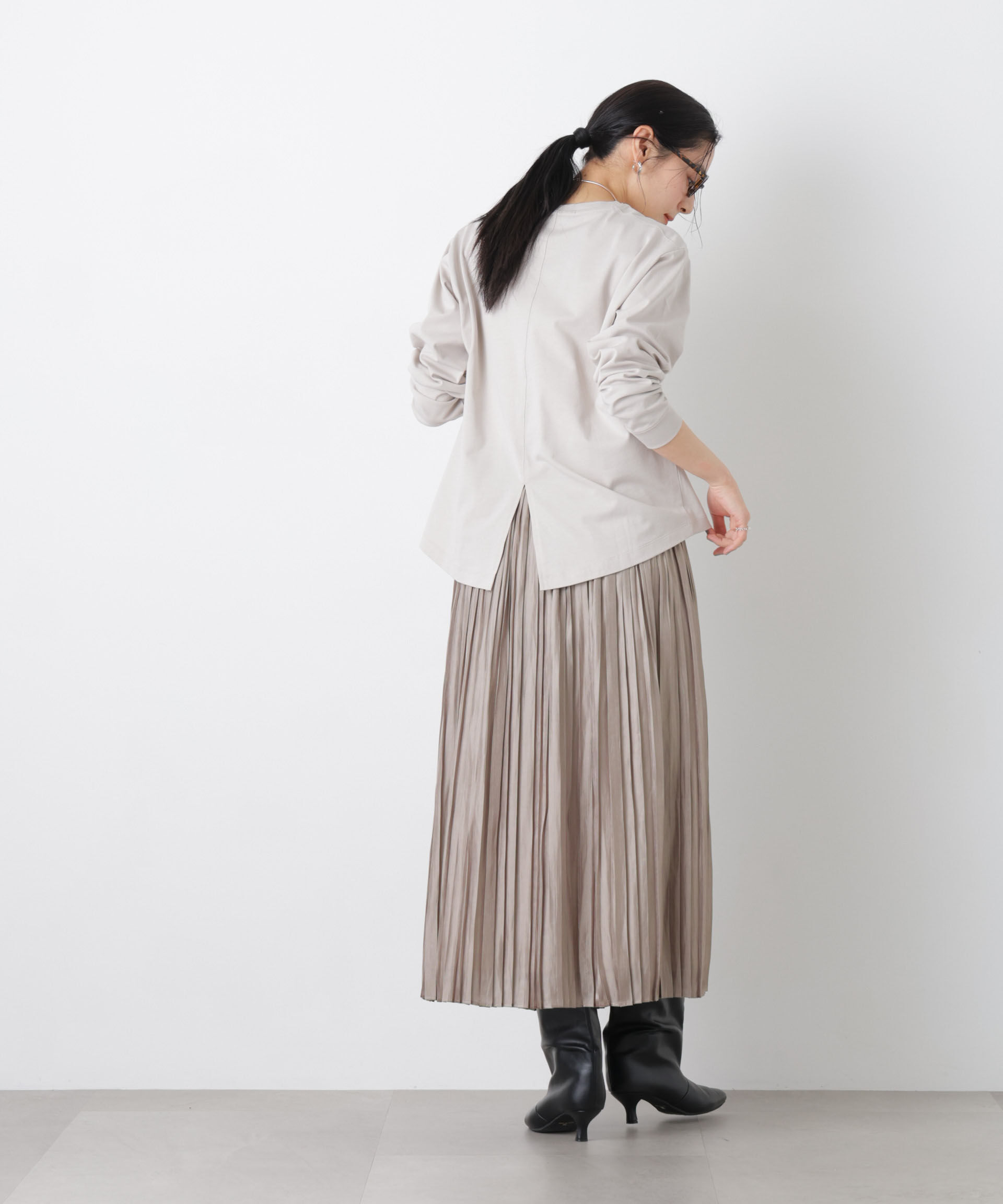 nano･universe「シャイニーサテンプリーツスカート」|スカート|