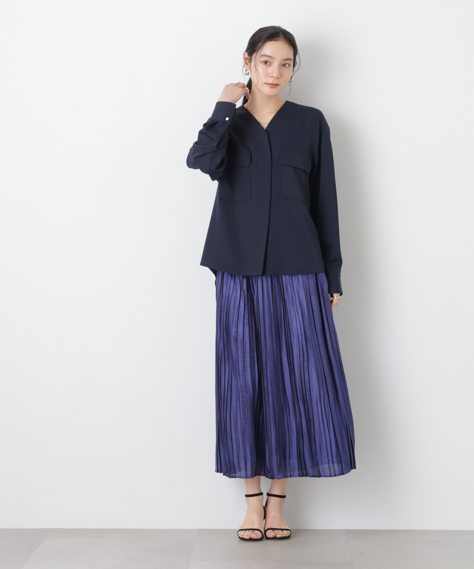 nano･universe「シャイニーサテンプリーツスカート」|スカート|