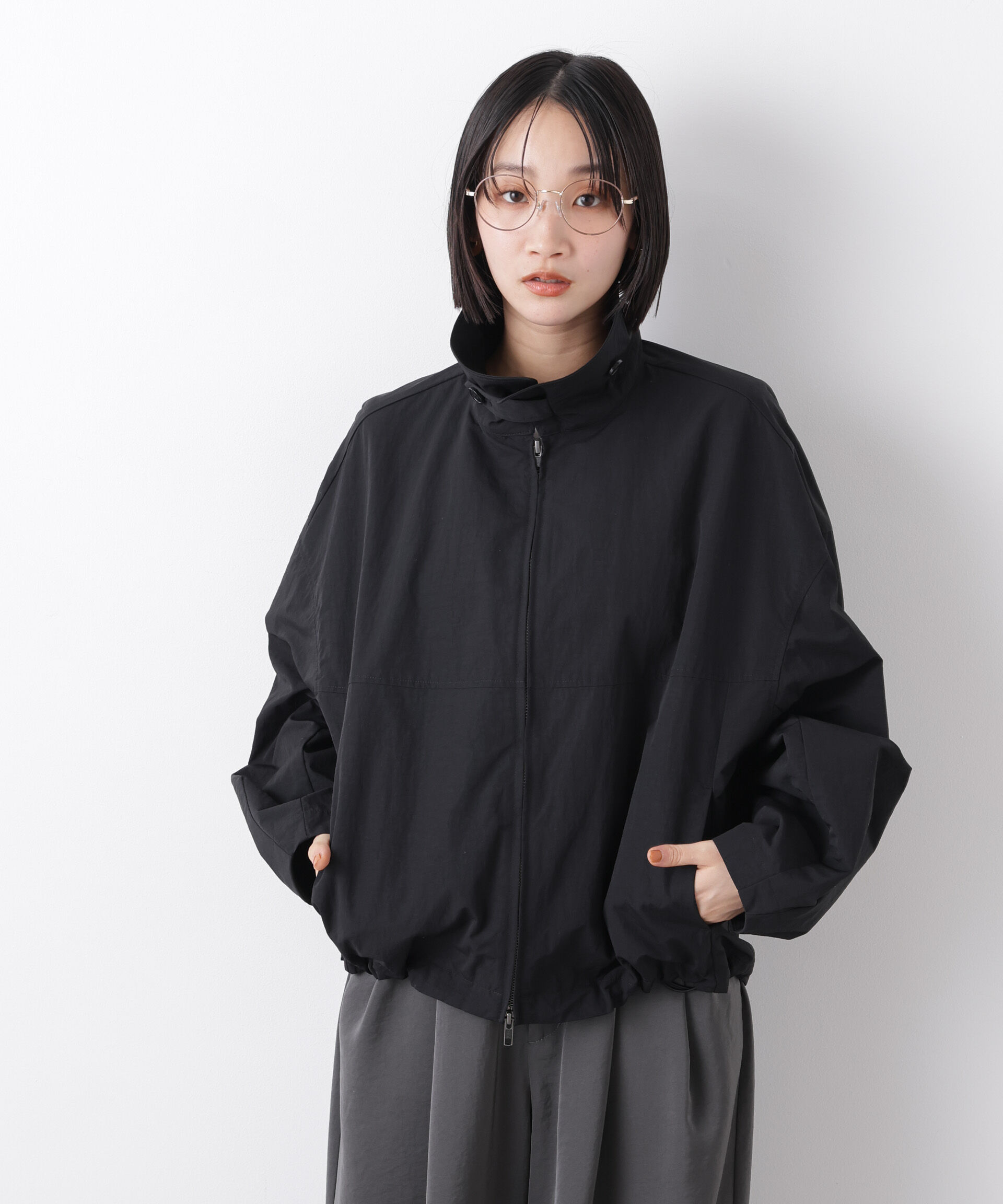 nano･universe「撥水＆花粉ガード コクーンシルエットジップブルゾン」|ブルゾン・スタジャン|ブラック