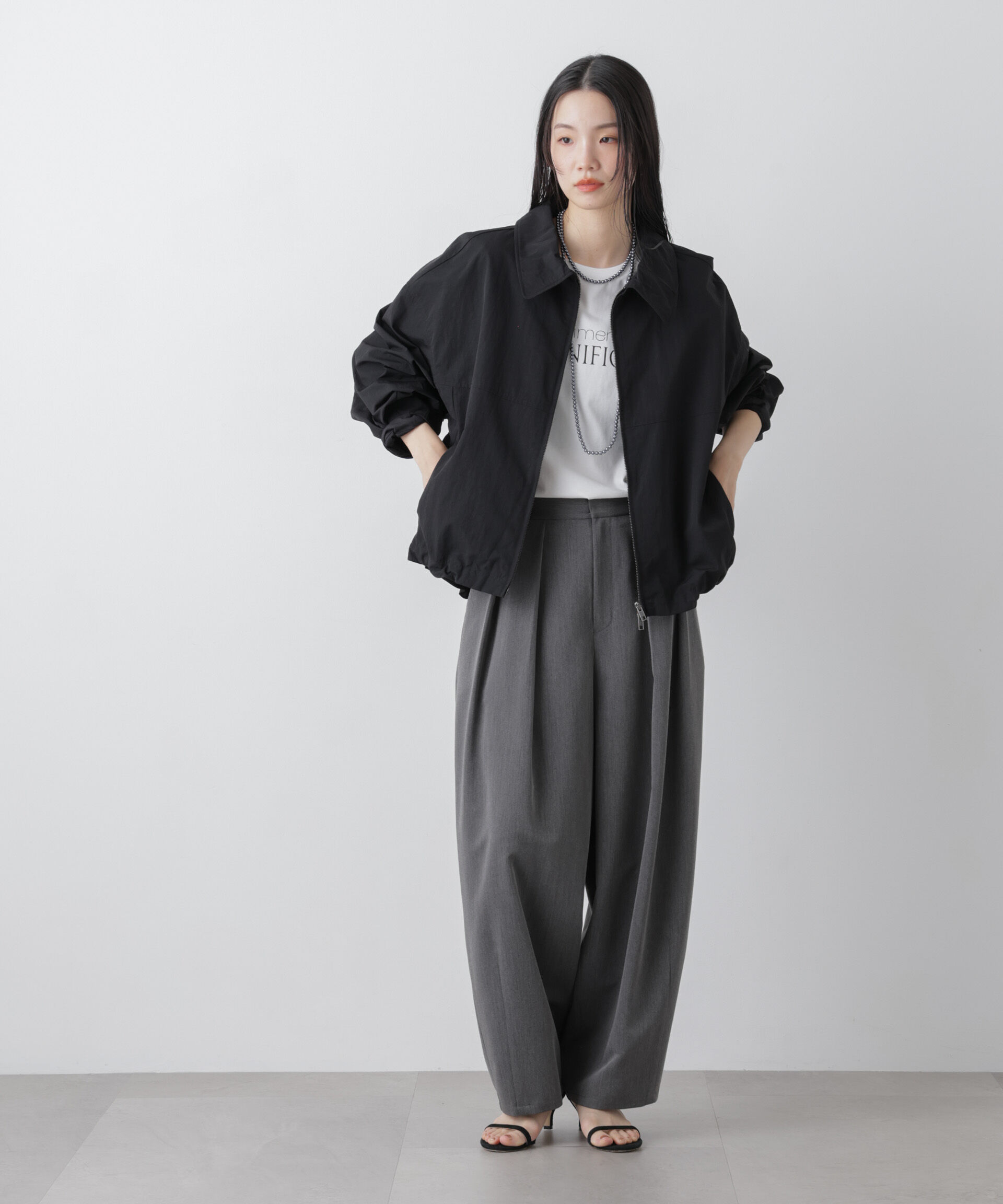 nano･universe「撥水＆花粉ガード コクーンシルエットジップブルゾン」|ブルゾン・スタジャン|