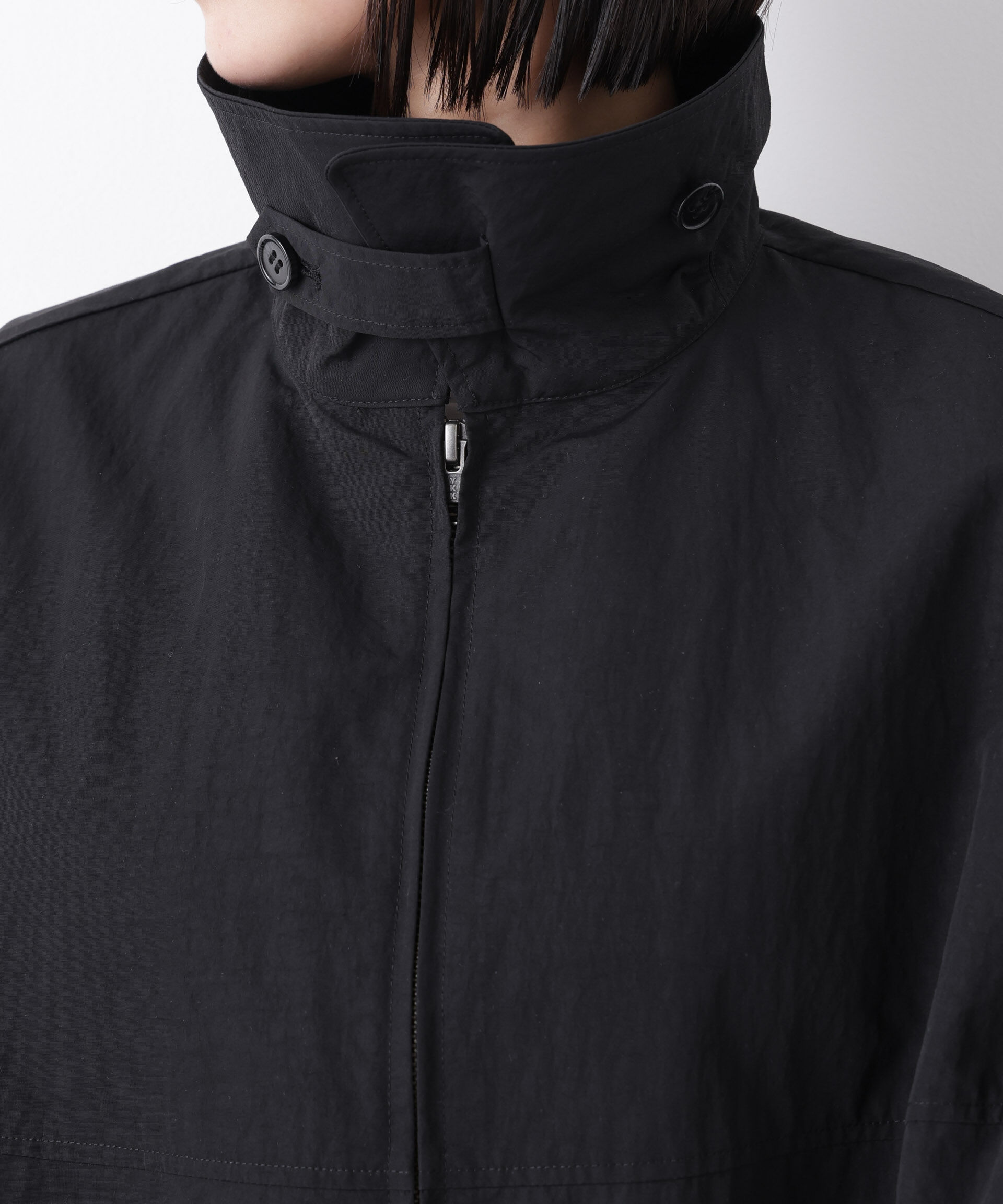 nano･universe「撥水＆花粉ガード コクーンシルエットジップブルゾン」|ブルゾン・スタジャン|
