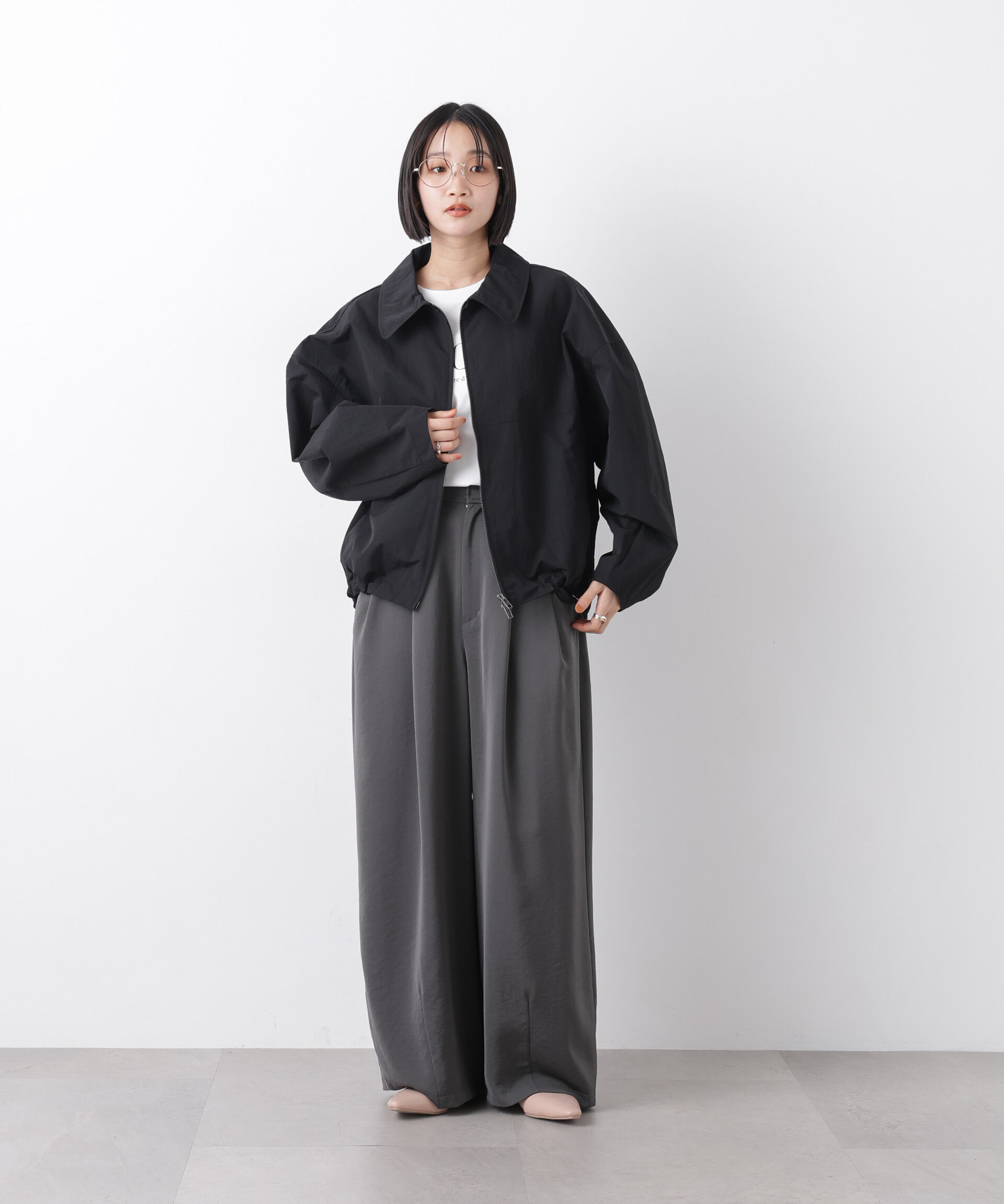 nano･universe「撥水＆花粉ガード コクーンシルエットジップブルゾン」|ブルゾン・スタジャン|