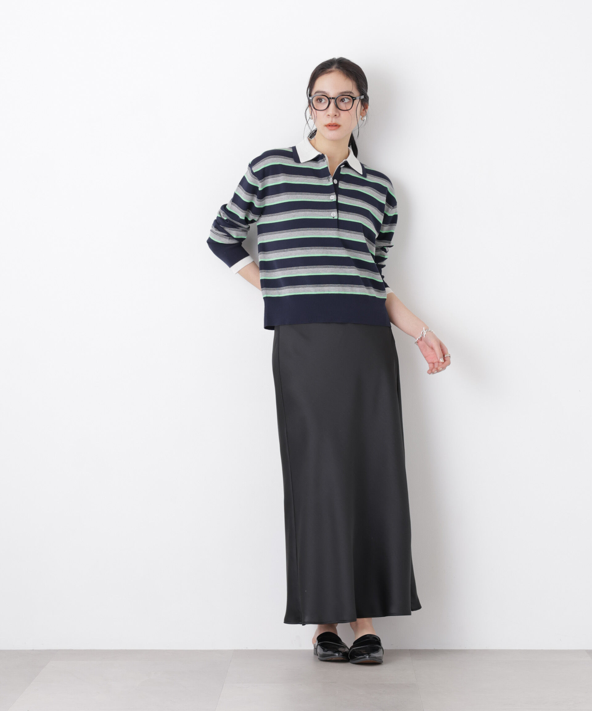 nano･universe「サテンナロースカート」|スカート|