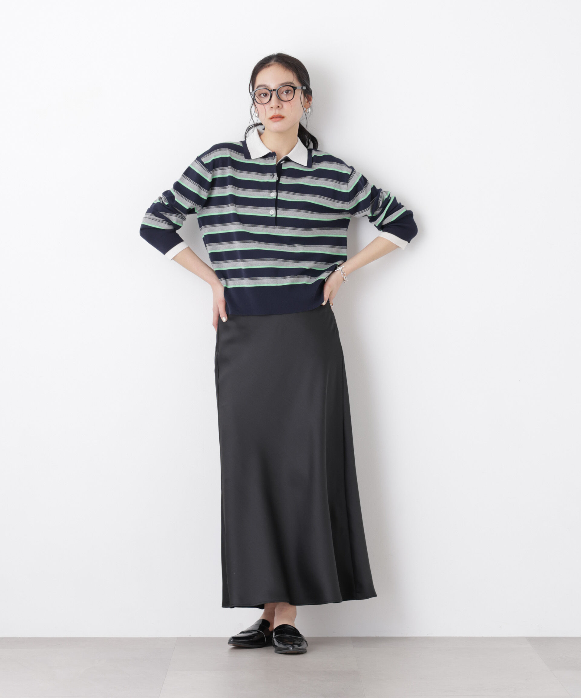 nano･universe「サテンナロースカート」|スカート|