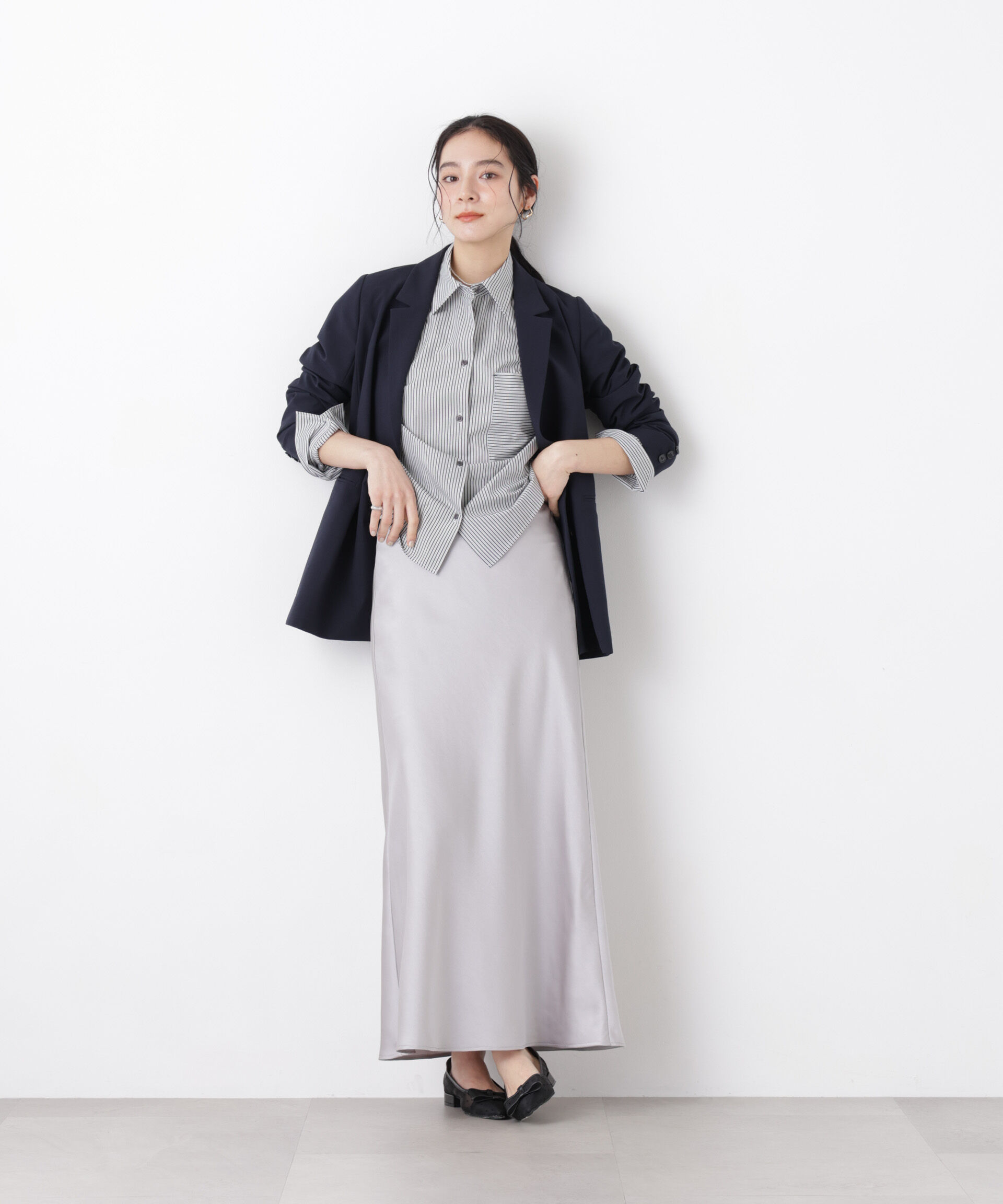 nano･universe「サテンナロースカート」|スカート|