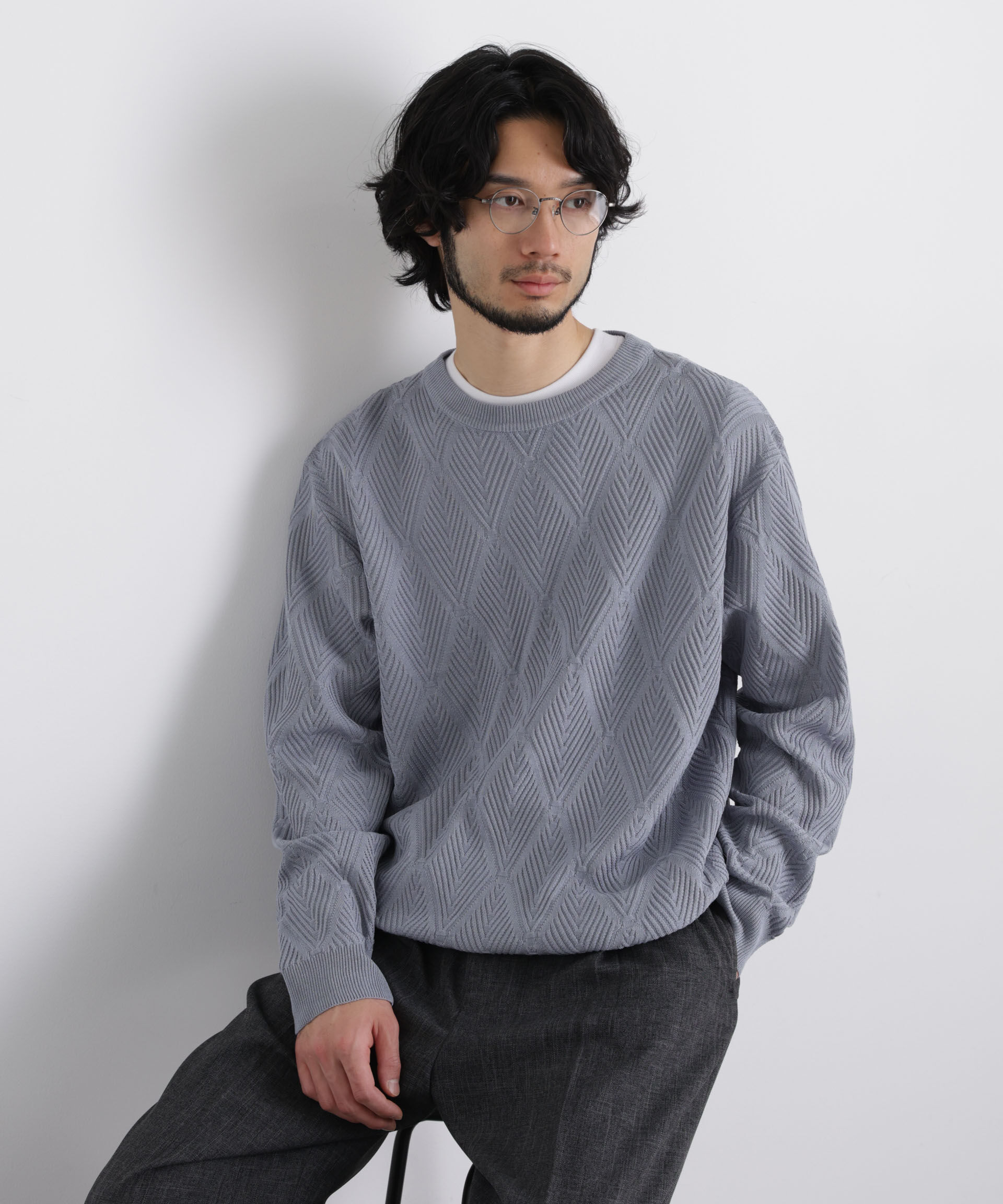 nano･universe「ハイツイストテクスチャーニット」|ニット・セーター|サックス5