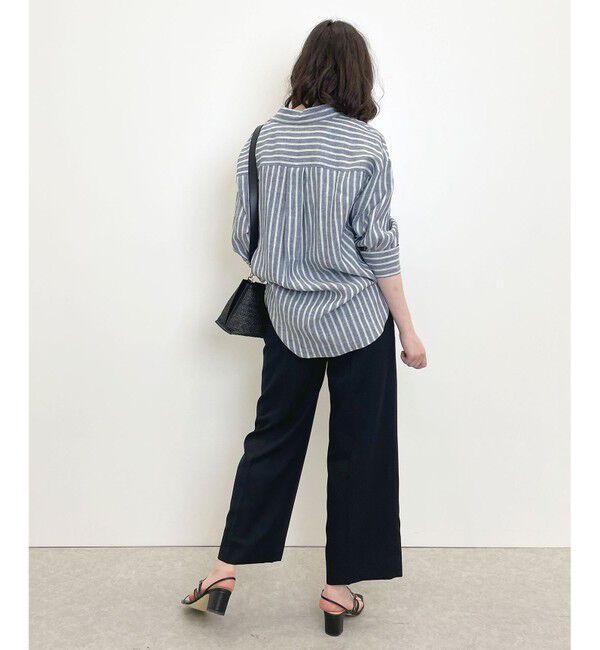 自由区「【洗える】リネンストライプ スキッパーブラウス」|シャツ・ブラウス|