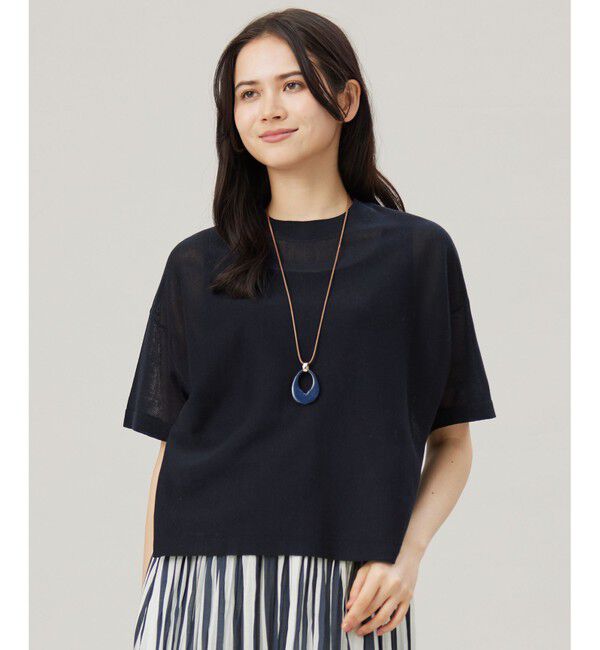 自由区「【アンサンブル対応・洗える】ドライシアーファインゲージクロップド丈 ニット」|ニット・セーター|ネイビー