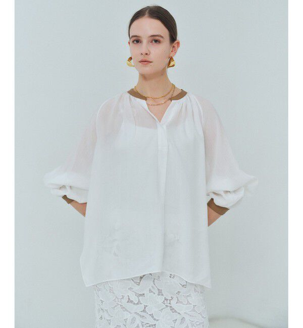 BEIGE,「PAULINE / リネンヴィスコースフェイクレザー配色ブラウス」|シャツ・ブラウス|White