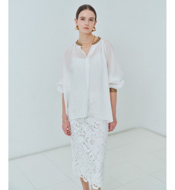 BEIGE,「PAULINE / リネンヴィスコースフェイクレザー配色ブラウス」|シャツ・ブラウス|