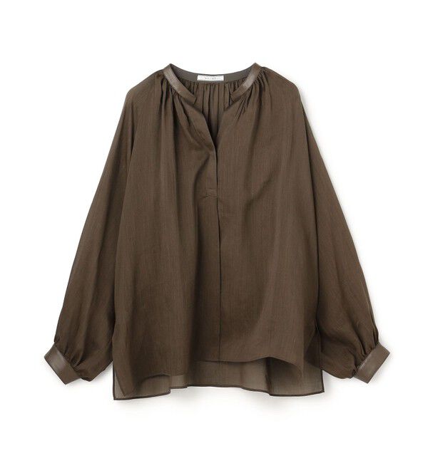 BEIGE,「PAULINE / リネンヴィスコースフェイクレザー配色ブラウス」|シャツ・ブラウス|Khaki