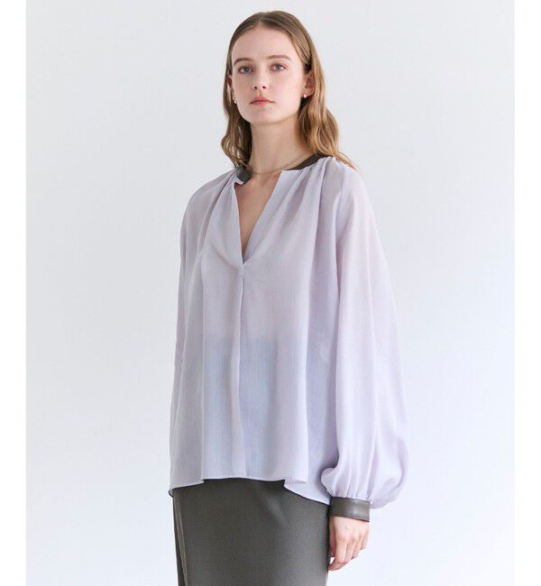 BEIGE,「PAULINE / リネンヴィスコースフェイクレザー配色ブラウス」|シャツ・ブラウス|Lilac