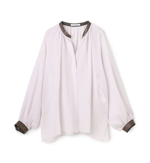 BEIGE,「PAULINE / リネンヴィスコースフェイクレザー配色ブラウス」|シャツ・ブラウス|