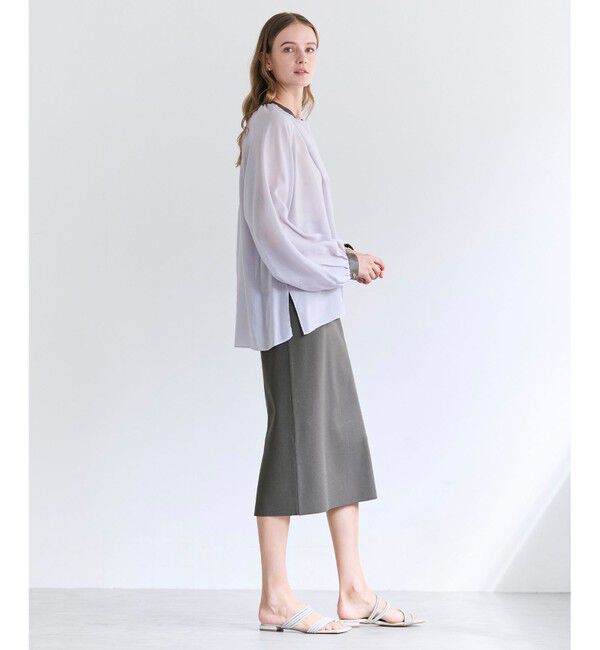 BEIGE,「PAULINE / リネンヴィスコースフェイクレザー配色ブラウス」|シャツ・ブラウス|