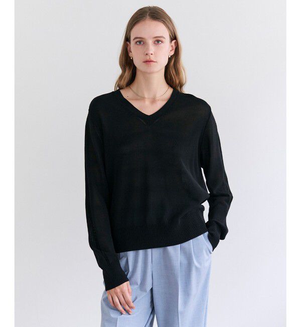 BEIGE,「ARSENOPY / コットンドライタッチ Vネックニット」|ニット・セーター|Black