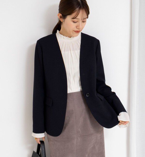 NOLLEY'S「《セットアップ対応》ウォッシャブルサージストレッチVネックジャケット」|ノーカラージャケット|