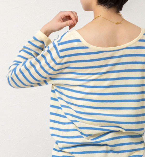 Rie Miller「ウォッシャブルブークレーボーダーバックUネックプルオーバー」|ニット・セーター|