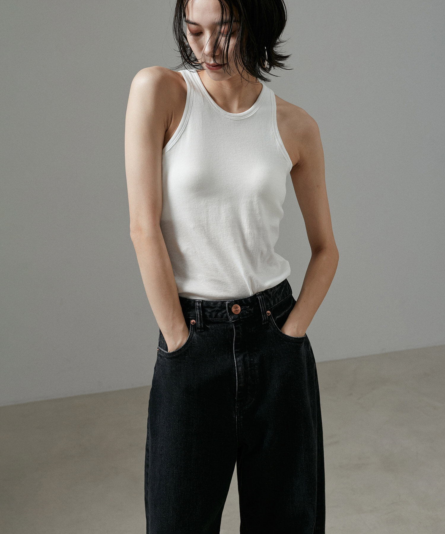 SALON adam et rope'「【Smile Cotton】カップ付きアメリカンスリーブタンクトップ」|タンクトップ|