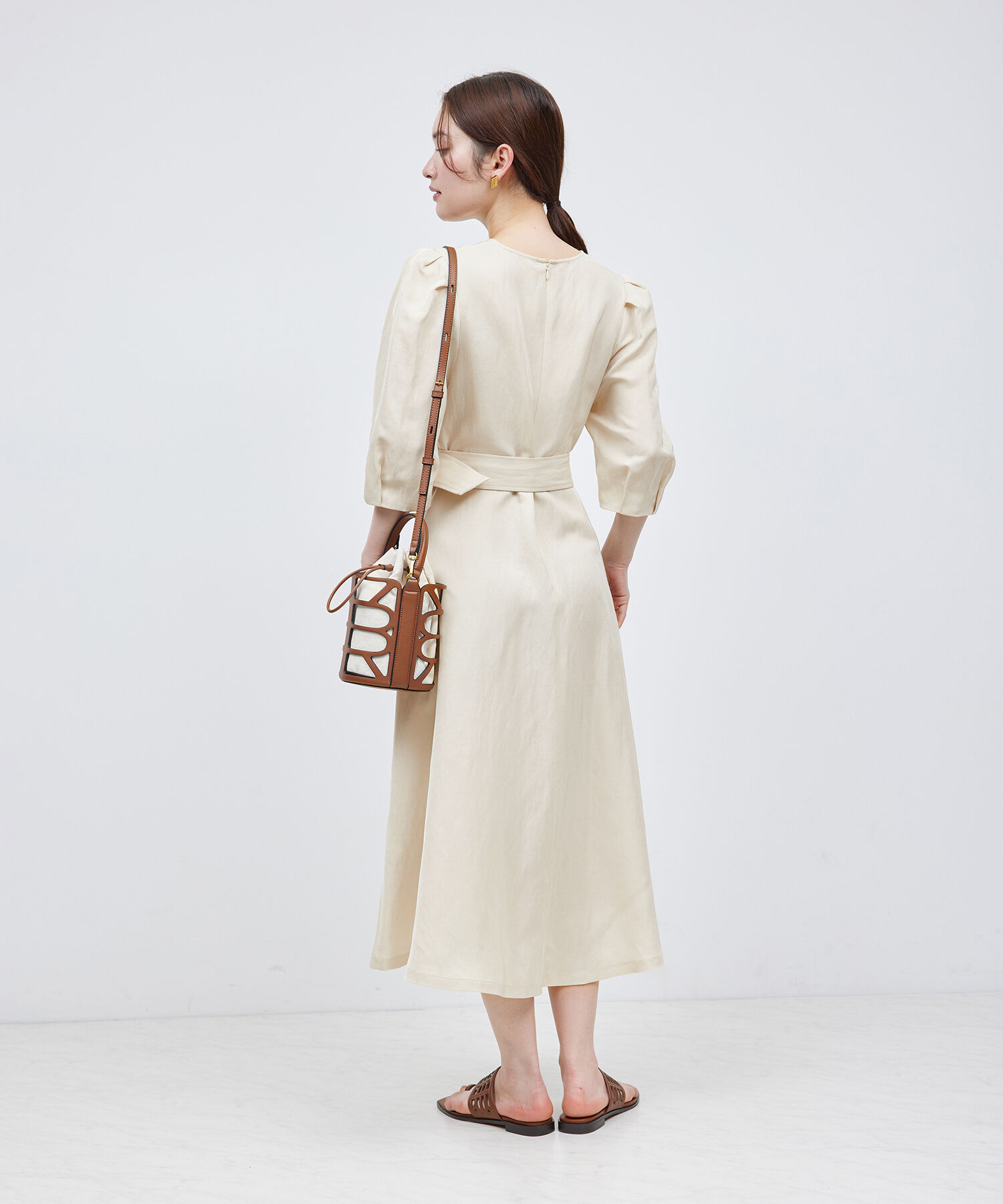 ROPE「パフスリーブベルテッドリネンワンピース」|ワンピース|