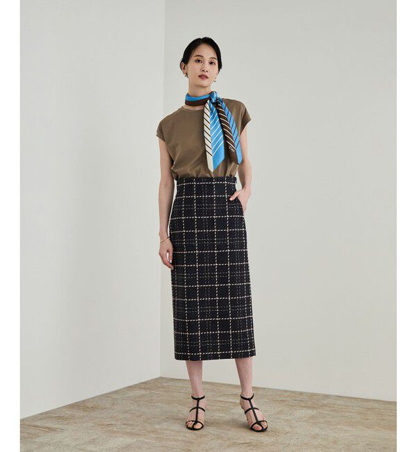 ROPE「【洗える】ツイードチェック ポケット付きタイトスカート」|スカート|