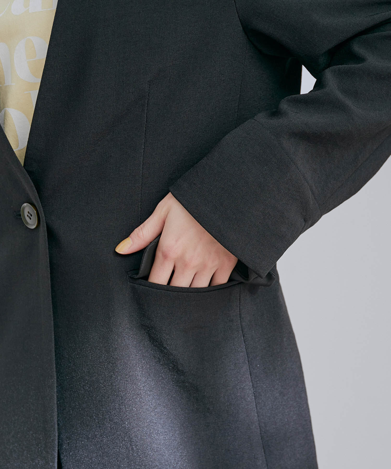 VIS「【洗える・接触冷感】美easyノーカラーVネックジャケット【セットアップ対応】」|ノーカラージャケット|