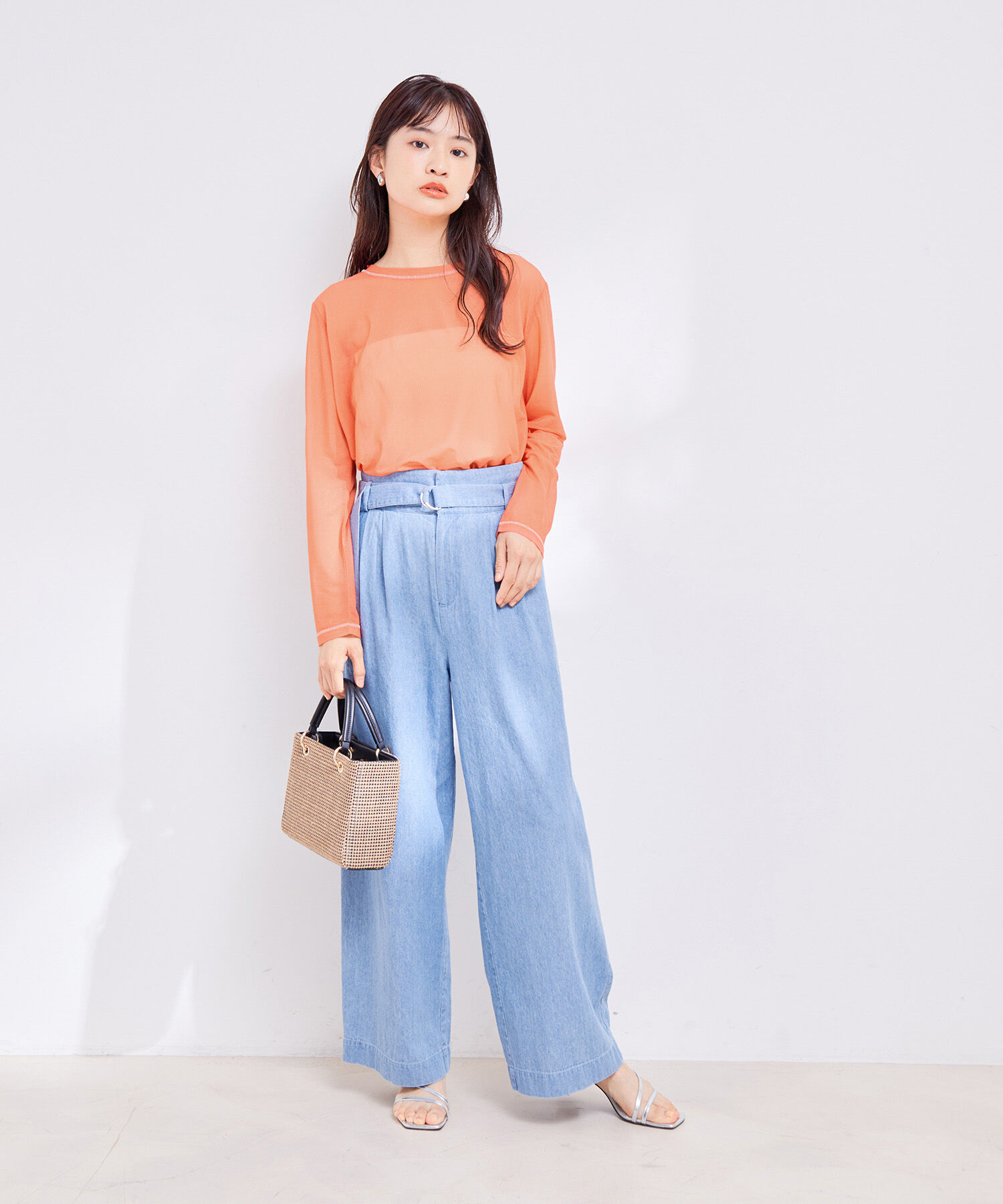 VIS「【洗える】クルーネックシアーロングTシャツ」|Tシャツ・カットソー|