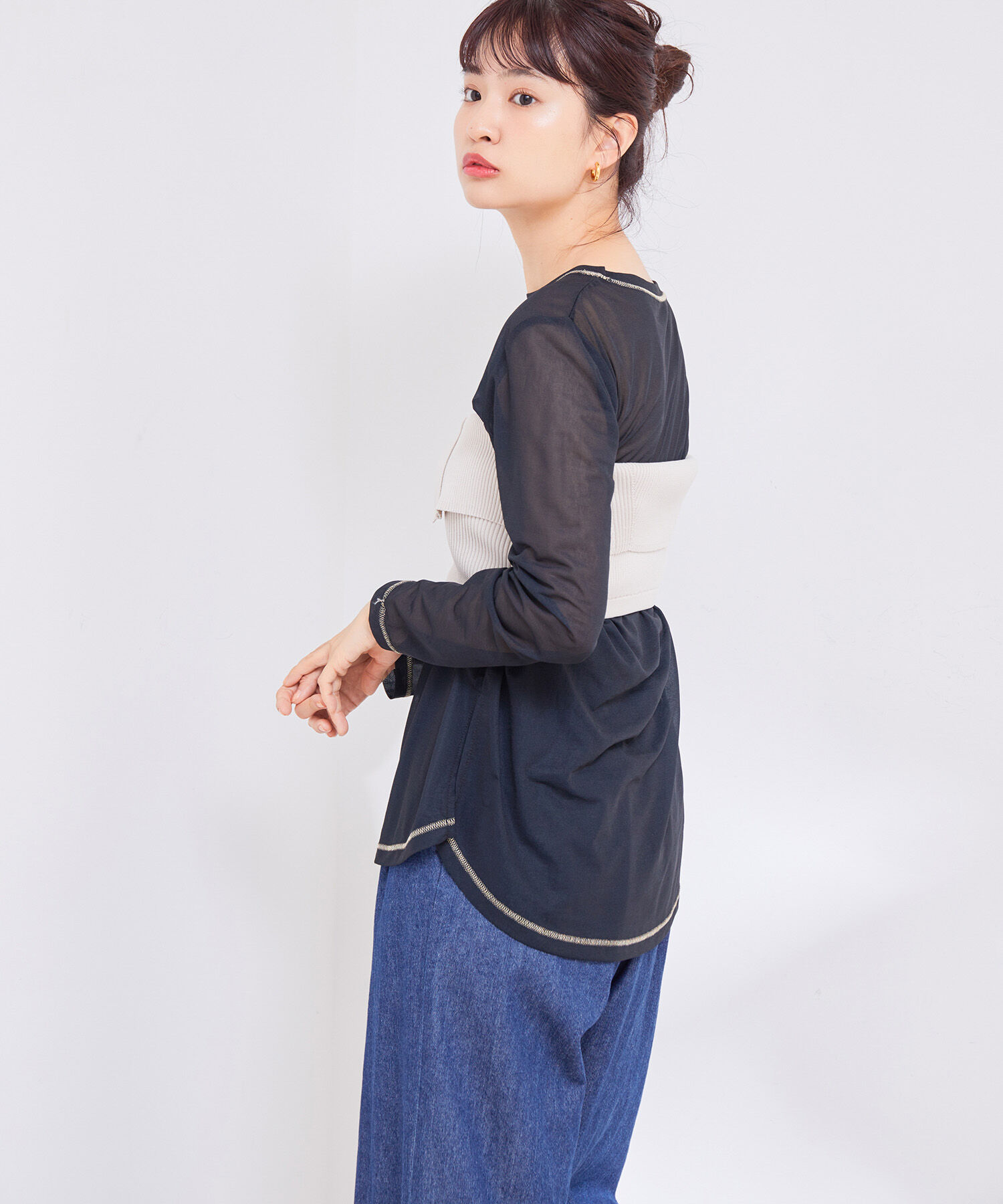 VIS「【洗える】クルーネックシアーロングTシャツ」|Tシャツ・カットソー|