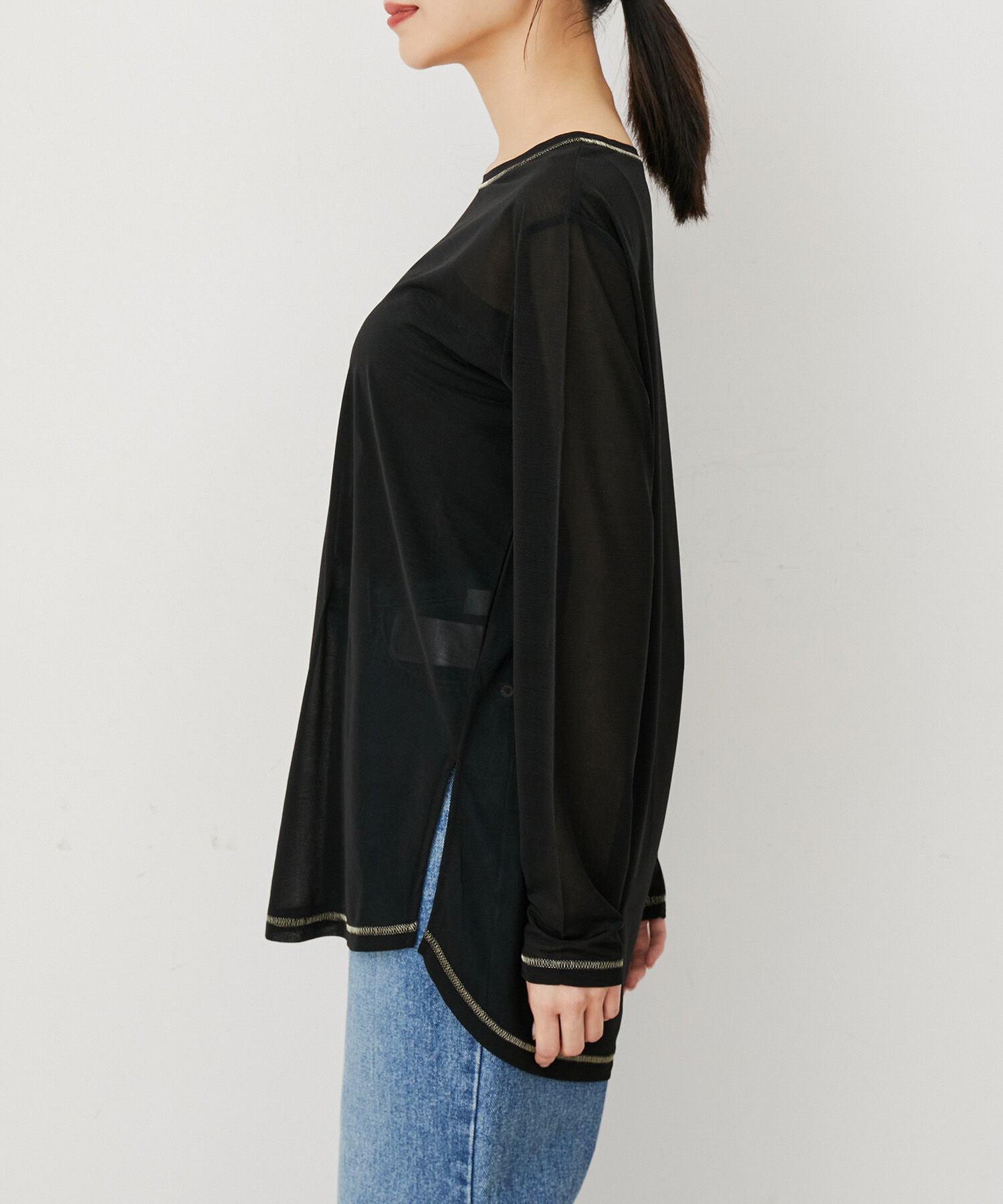 VIS「【洗える】クルーネックシアーロングTシャツ」|Tシャツ・カットソー|