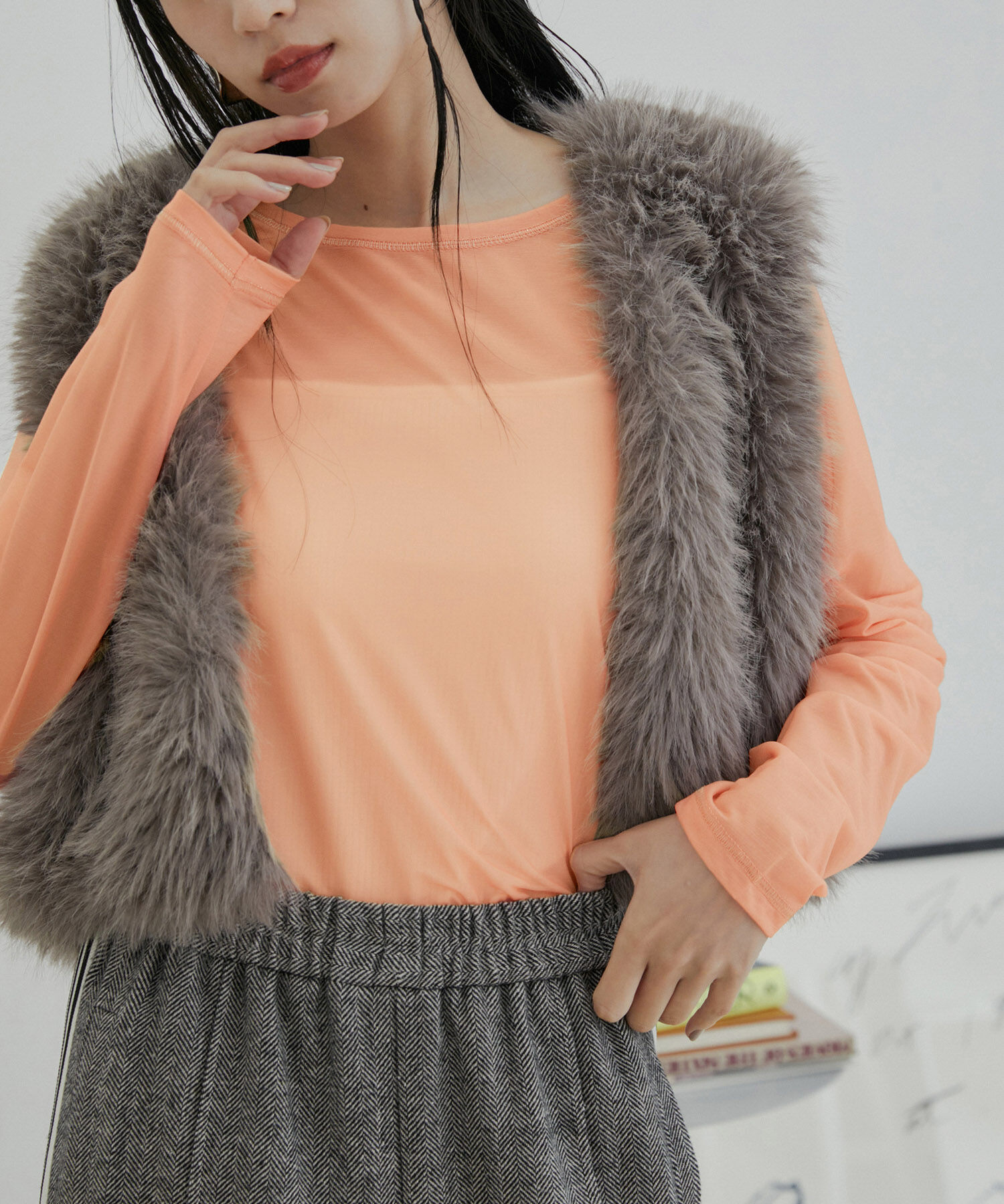 VIS「【洗える】クルーネックシアーロングTシャツ」|Tシャツ・カットソー|