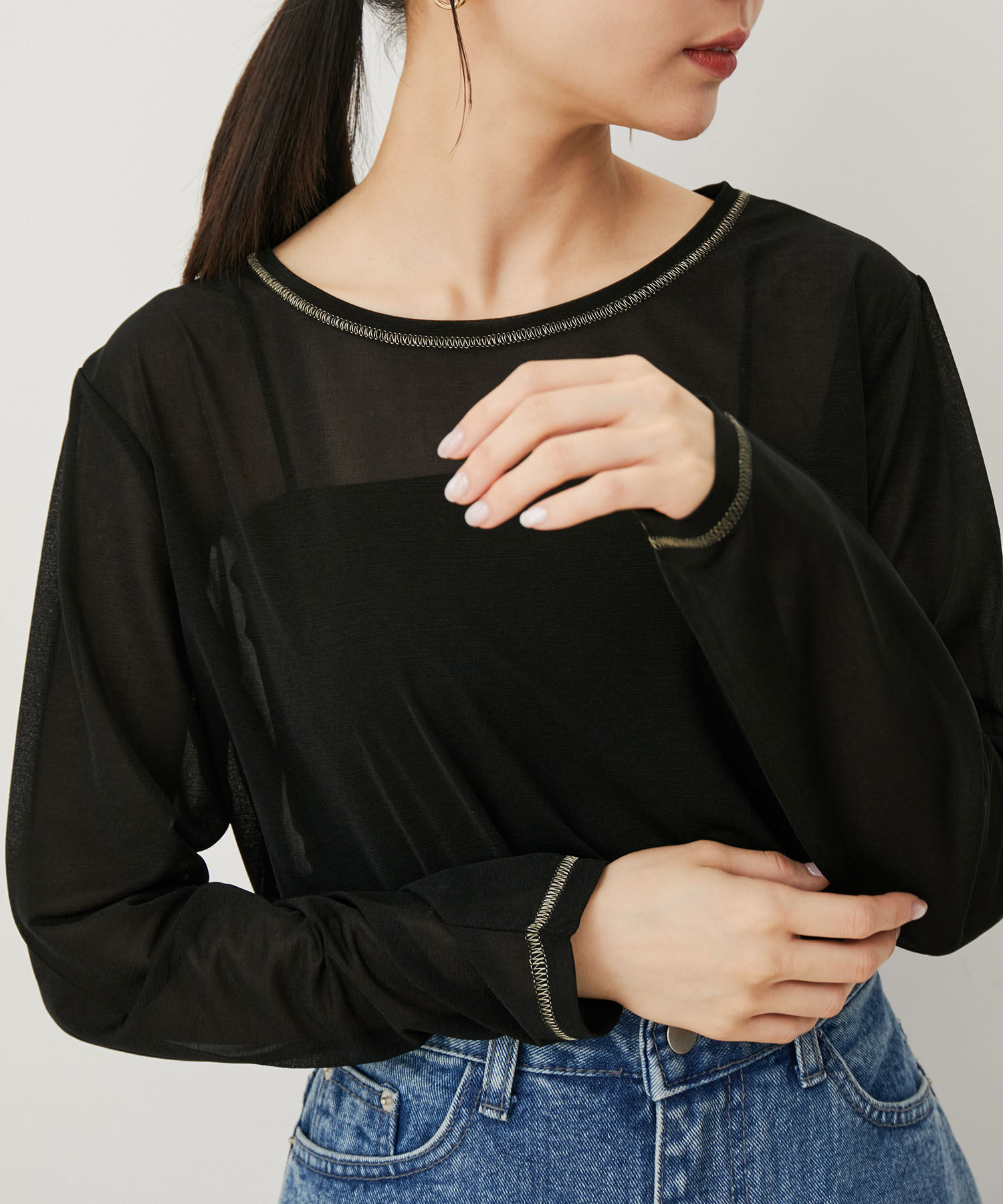 VIS「【洗える】クルーネックシアーロングTシャツ」|Tシャツ・カットソー|