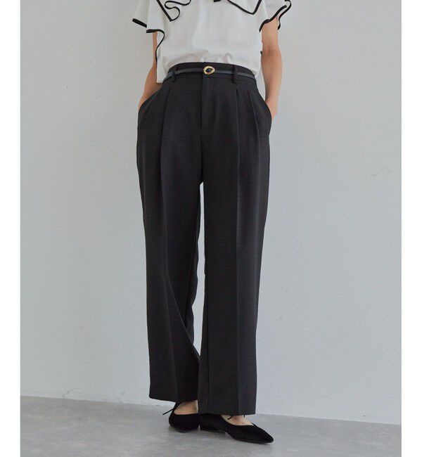 VIS「【美easy】リネンライクワンタックワイドスラックスパンツ【接触冷感/洗える】」|スラックス|ブラック(01)