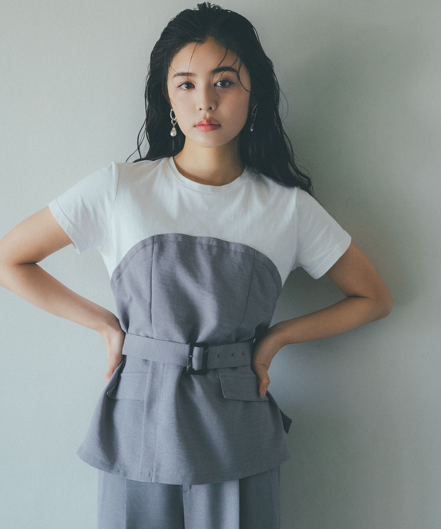 VIS「【接触冷感・洗える】美easyコルセットドッキングプルオーバー」|Tシャツ・カットソー|グレー(07)