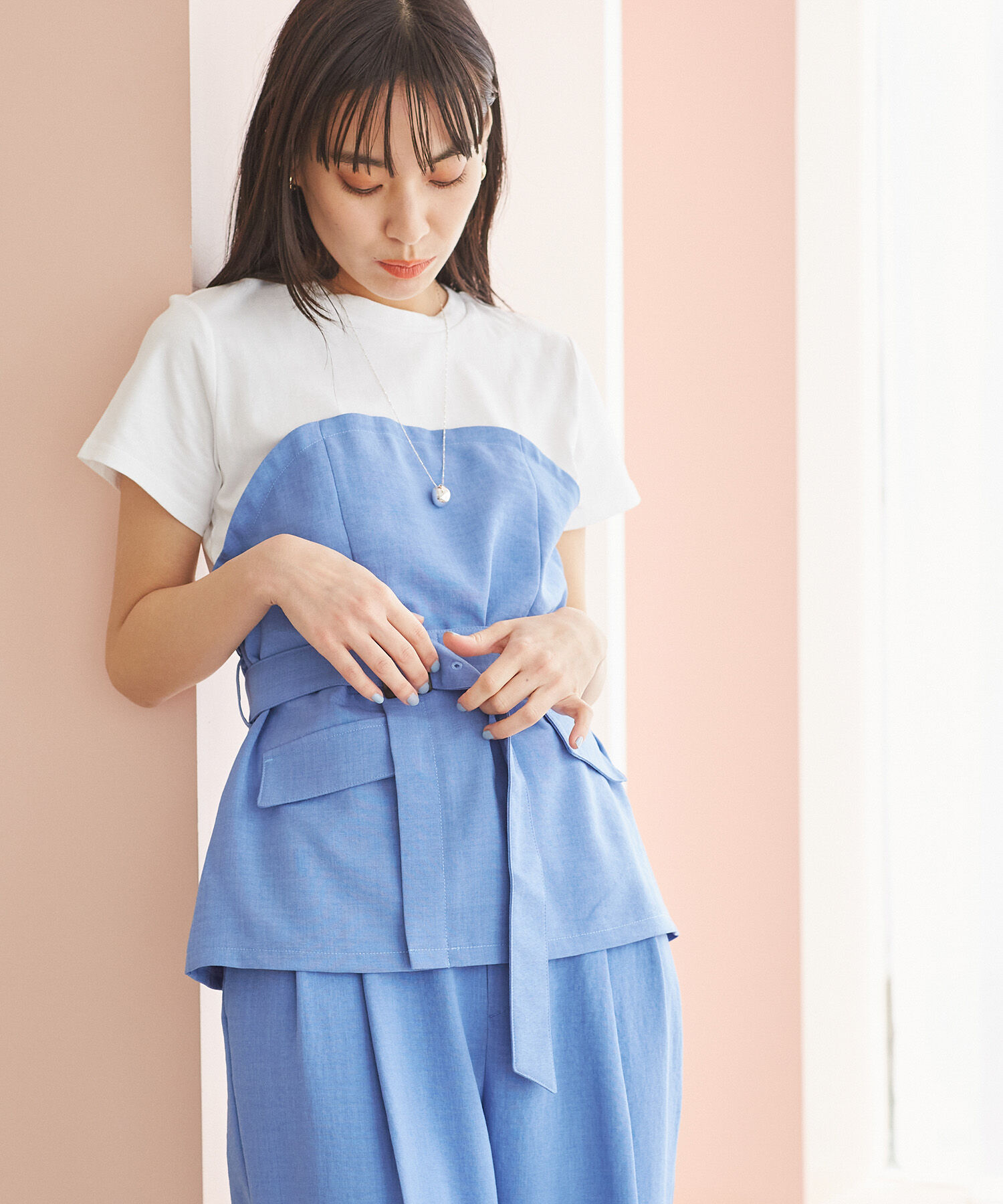 VIS「【接触冷感・洗える】美easyコルセットドッキングプルオーバー」|Tシャツ・カットソー|