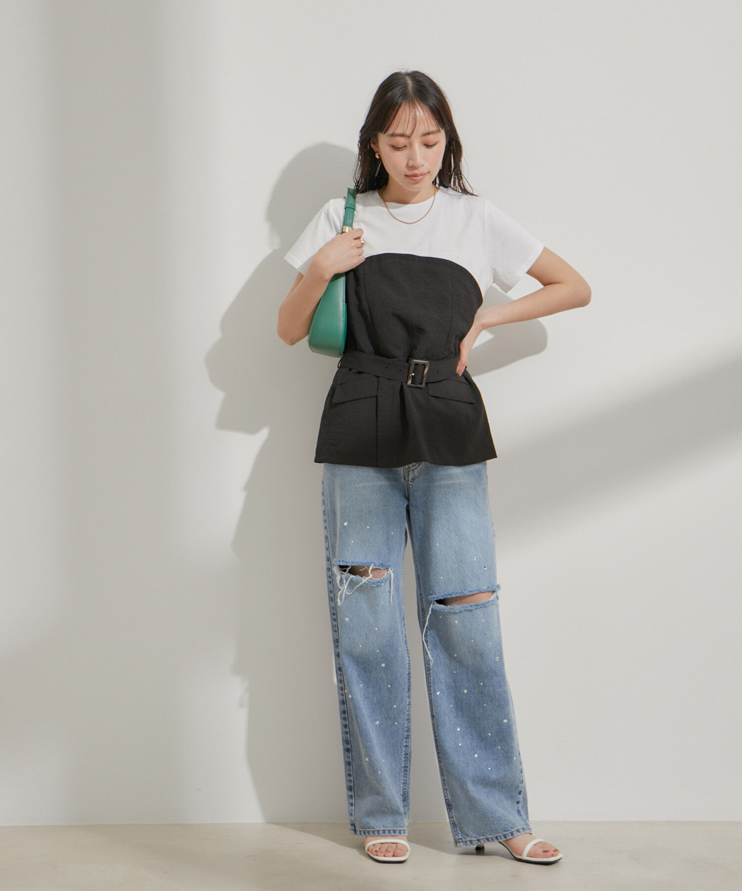 VIS「【接触冷感・洗える】美easyコルセットドッキングプルオーバー」|Tシャツ・カットソー|