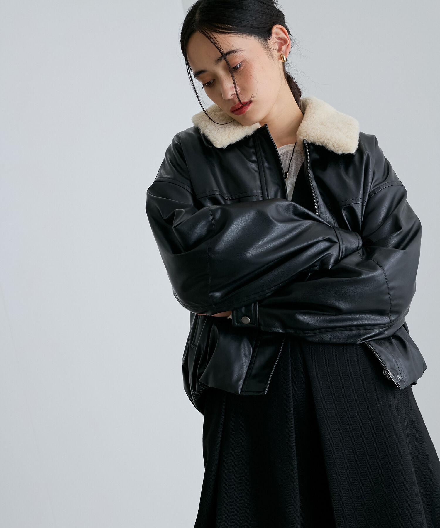 VIS「【エコファー取外し可能】合皮中綿ブルゾン」|ブルゾン・スタジャン|