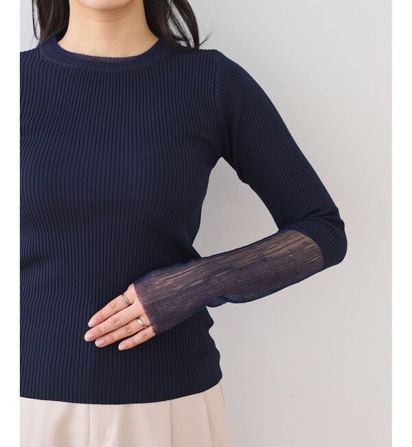 VIS「【WEB限定】袖シアー切り替えリブニットプルオーバー」|ニット・セーター|