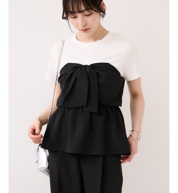 VIS「美easyリネンライクリボンビスチェトップス/イージーケア・接触冷感・セットアップ対応」|Tシャツ・カットソー|ブラック(01)