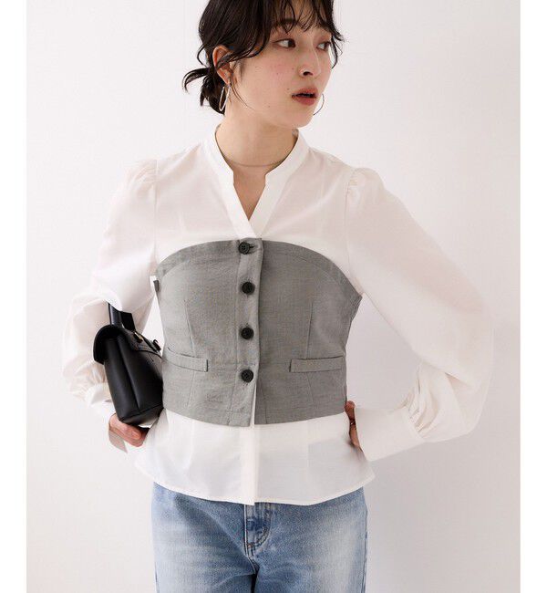 VIS「美easy前開きビスチェドッキングシャツ/イージーケア・接触冷感・セットアップ対応」|シャツ・ブラウス|