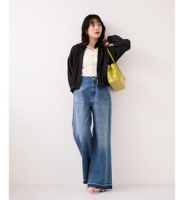 VIS「美easyリネンライクジップ裾フリルブルゾン/イージーケア・接触冷感」|ブルゾン・スタジャン|